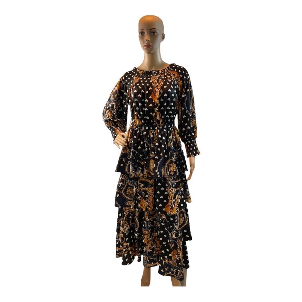 LATISTE BY AMY Three Tier Ruffled Grecian Gala MAXI  Dress. SIZE MEDIUM